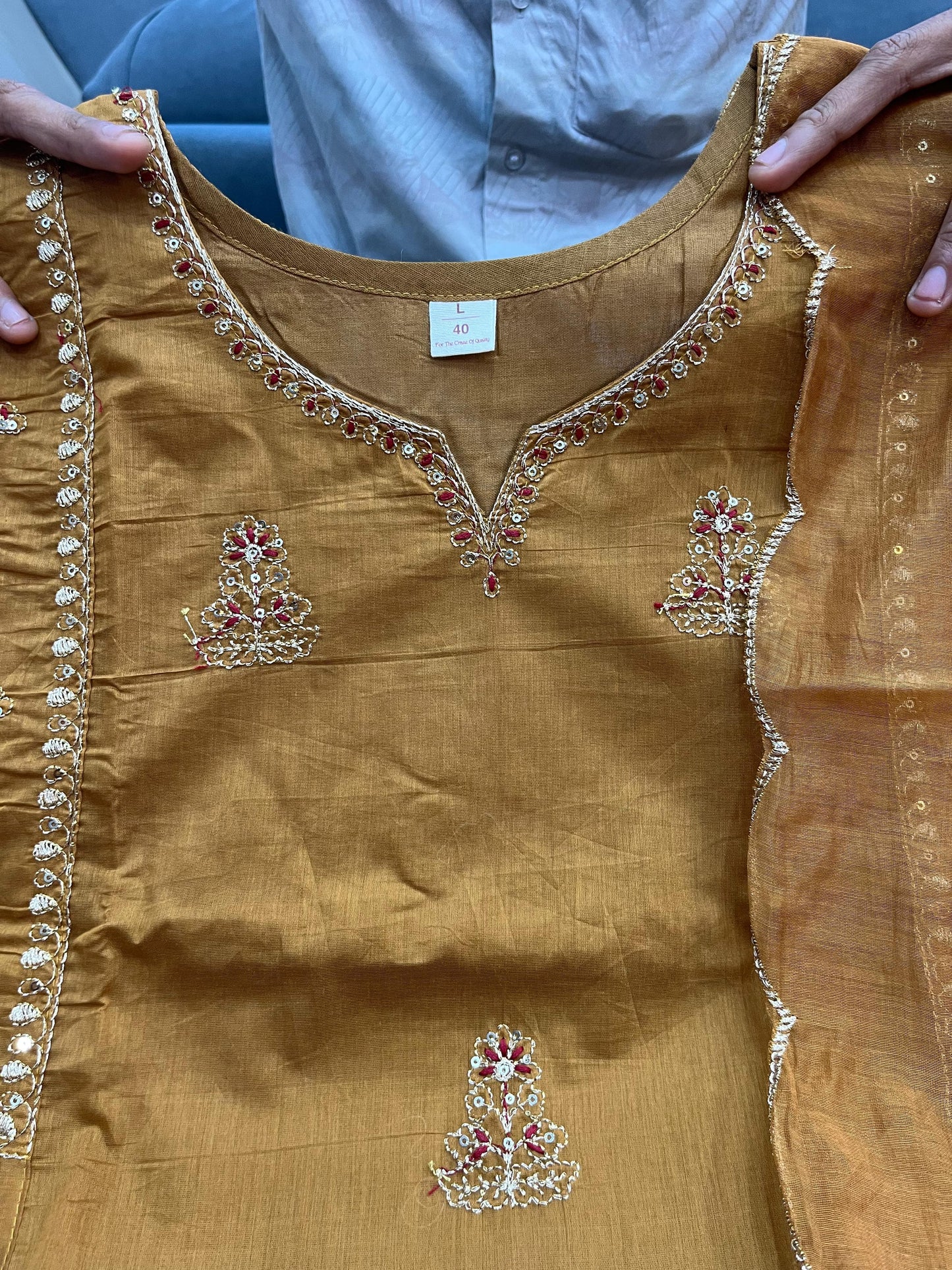Beige Pankhudi Premium Mul Chanderi Embroidered Anarkali Suit Set