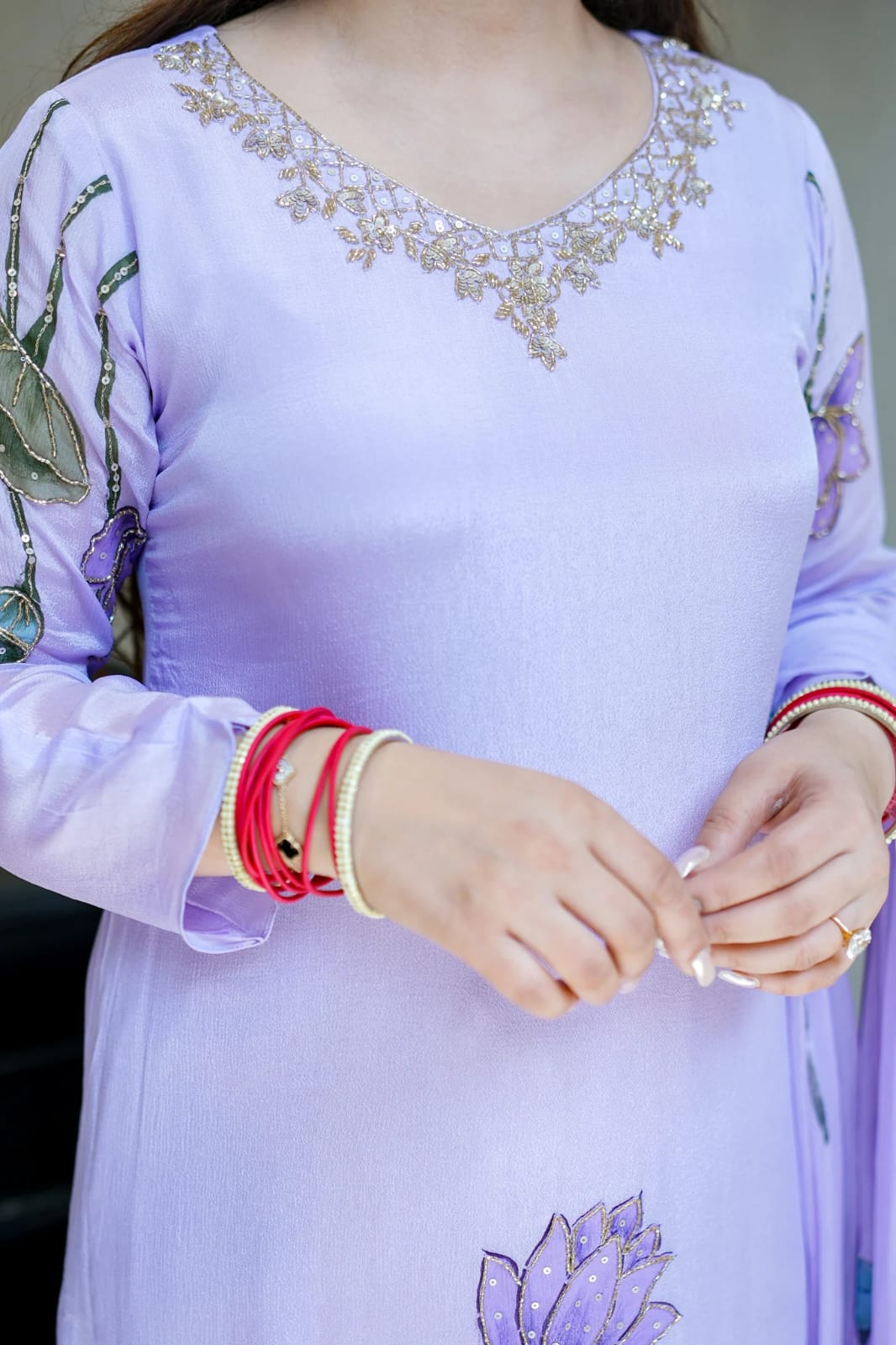 Premium Chinon Lavender A-Line Kurta Set with Dupatta
