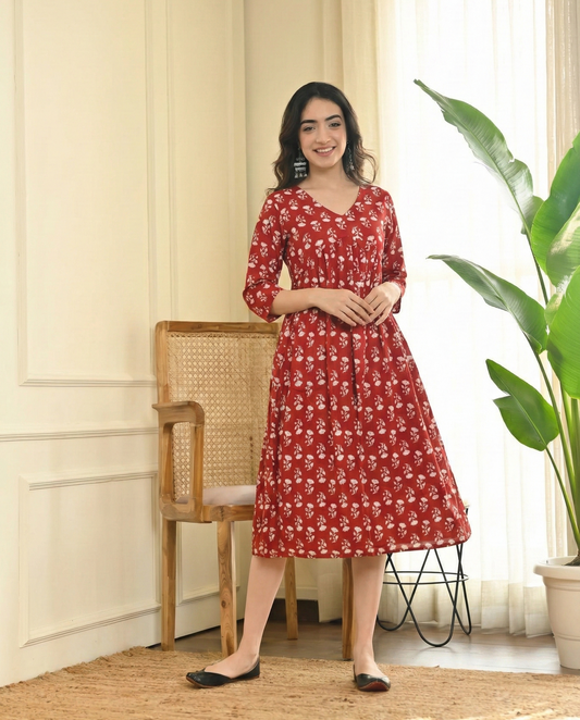 Rayon Printed Nayra Cut Anarkali Dress for Women