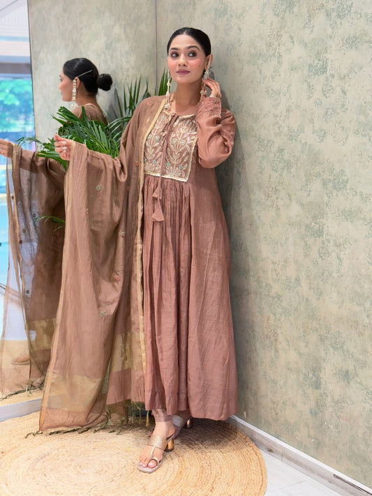 Sofia Suit Set in Premium Mul Chanderi with Embroidery & Dupatta