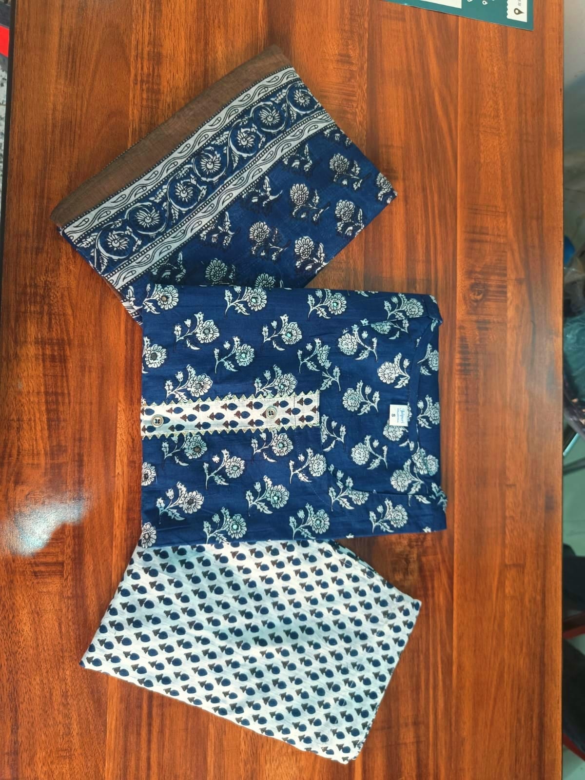 Premium Indigo Cotton Kurti Pant Dupatta Set