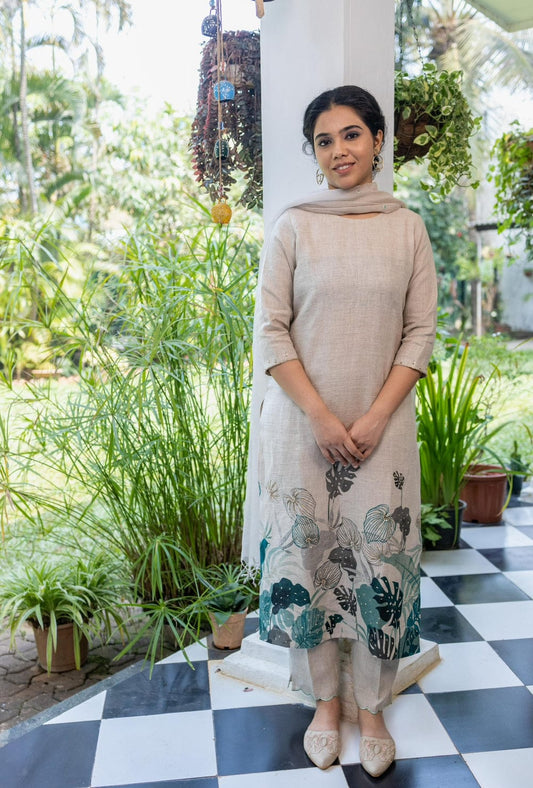 Premium Cotton Linen Suit Set with Digital Print & Kota Doriya Dupatta