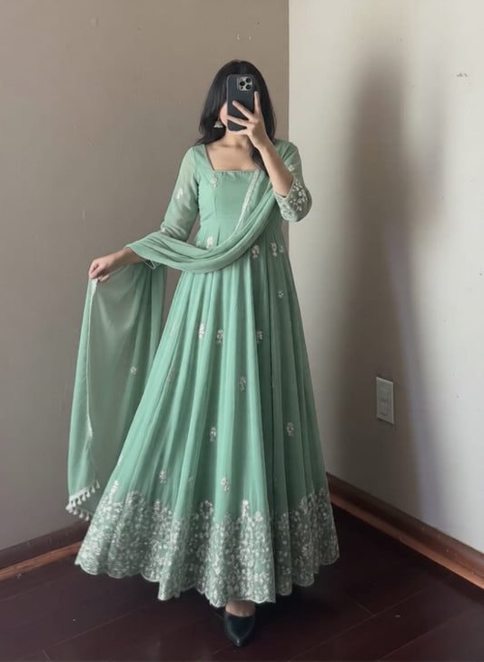 Premium Pastel Green Anarkali Suit Set with Dupatta