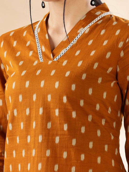 Mustard Rayon Printed Straight Kurti for Women