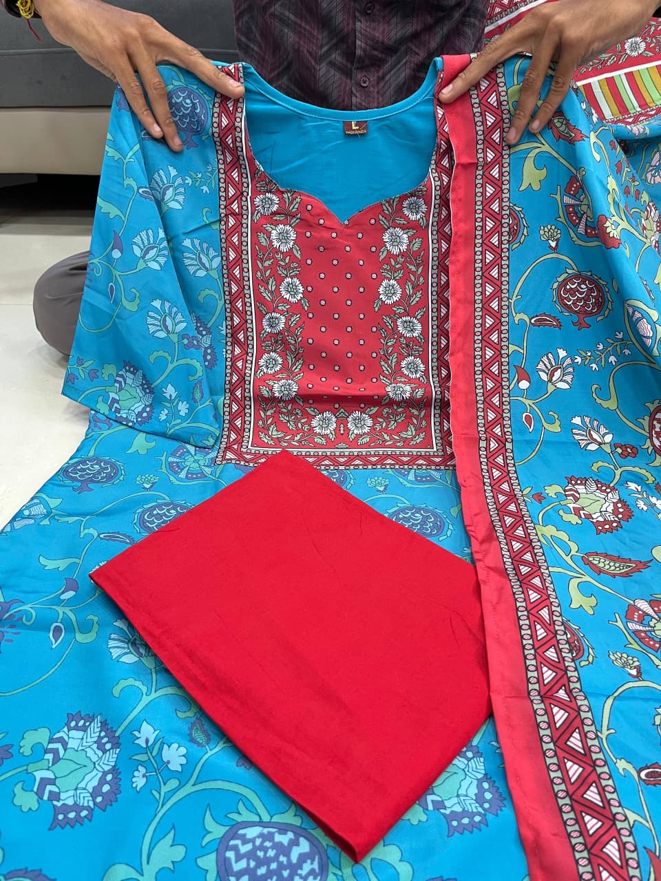 Festival Blue Rani Silk Suit Set with Dupatta