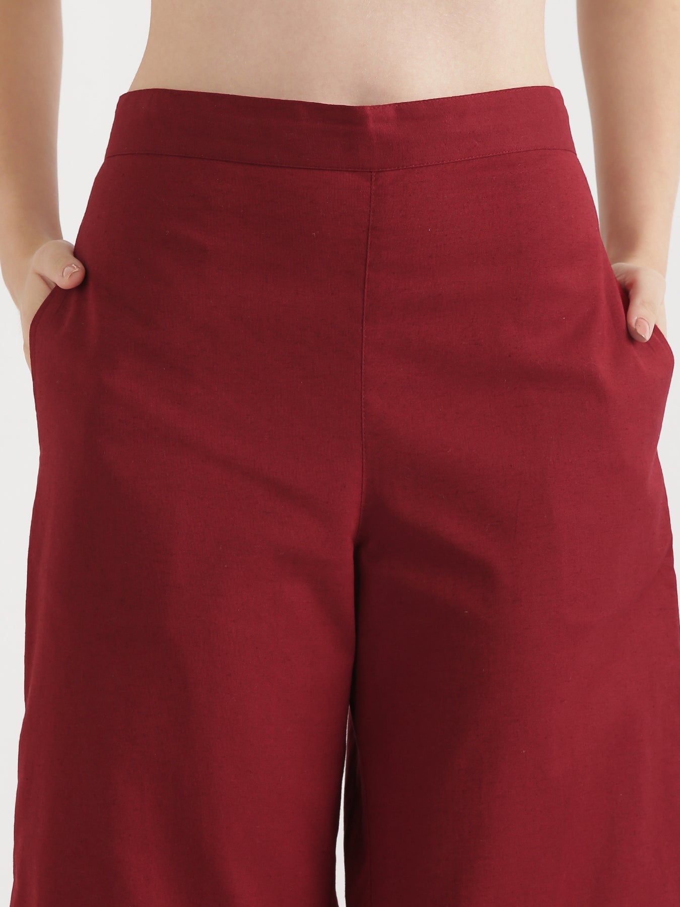Women Maroon Airy Linen Wide Leg Pant