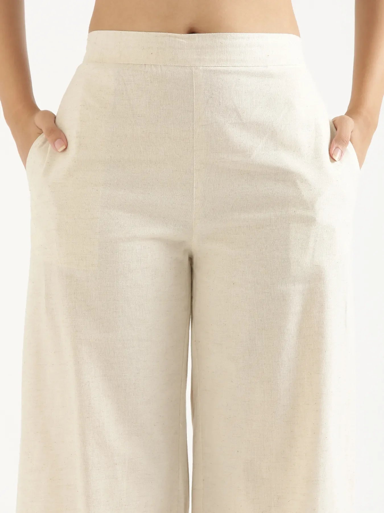 Women Ecru Airy Linen Wide Leg Pant