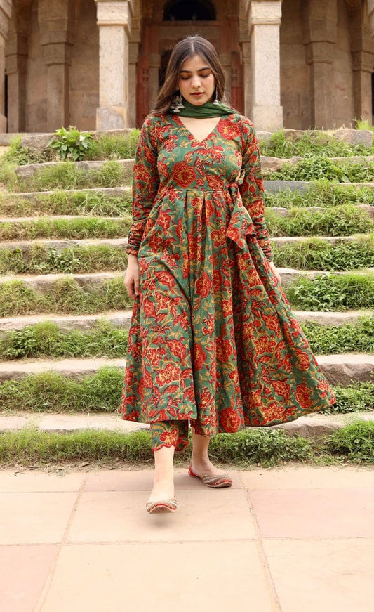 English Green Cotton Noor Anarkali Set