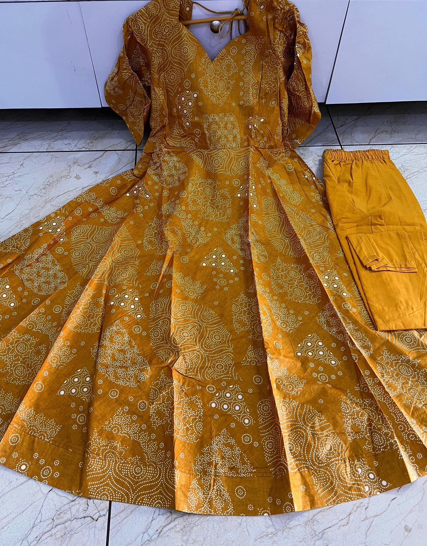 Medallion Bandhej Print Cotton Suit Set with Embroidery