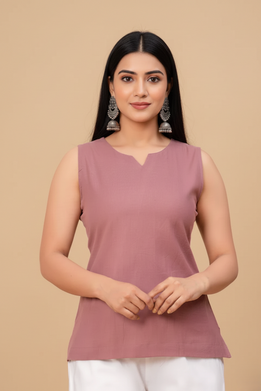 Pink Minimalist Sleeveless Longline Fusion Tunic