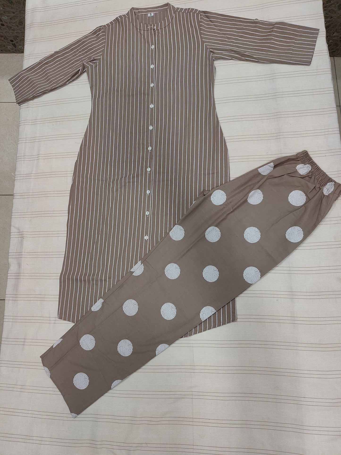 Brown Rayon Printed Kurti Pant Set for Women