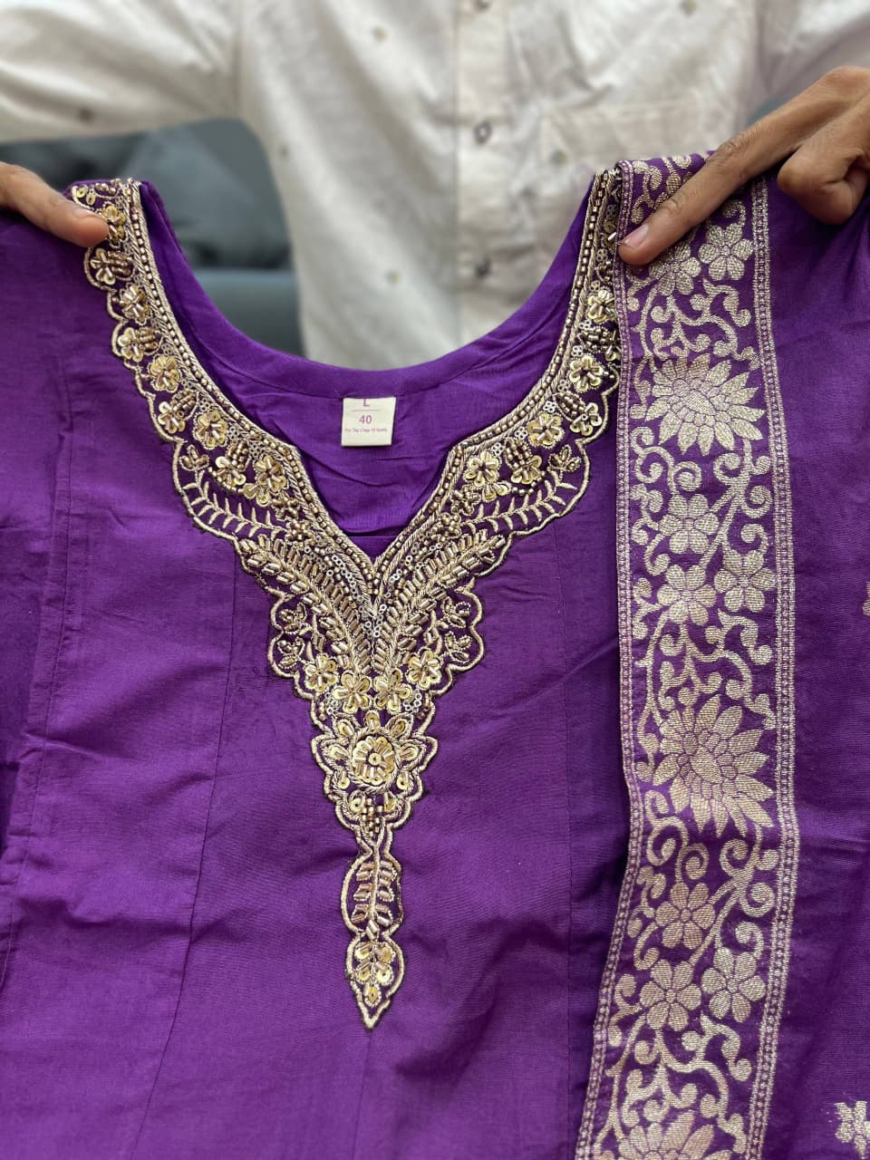 Purple Royal Chanderi Silk Banarasi Anarkali with Maharaja Silk Pant