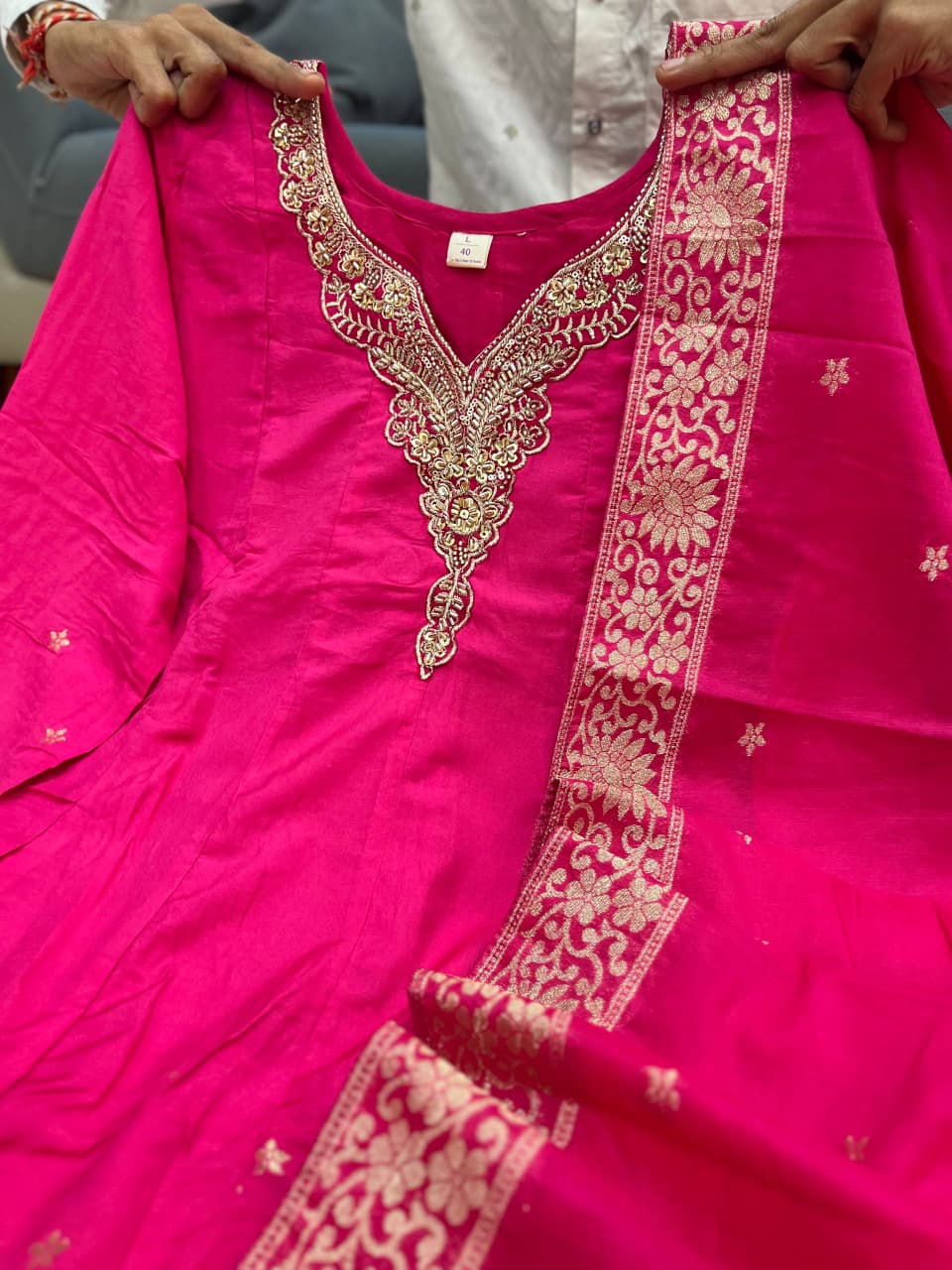 Pink Royal Chanderi Silk Banarasi Anarkali with Maharaja Silk Pant