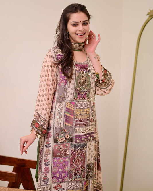 Full Chinon Anarkali Set with Chiffon Dupatta