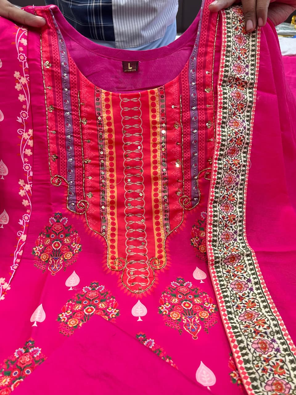 Pink Diamond Silk Schiffli Suit Set