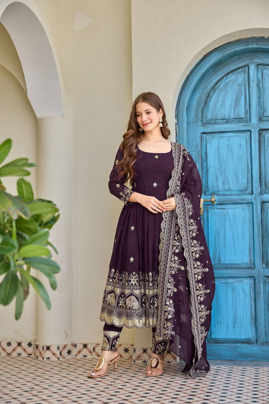 Premium Wine Purple Anarkali Kurta Set with Dupatta