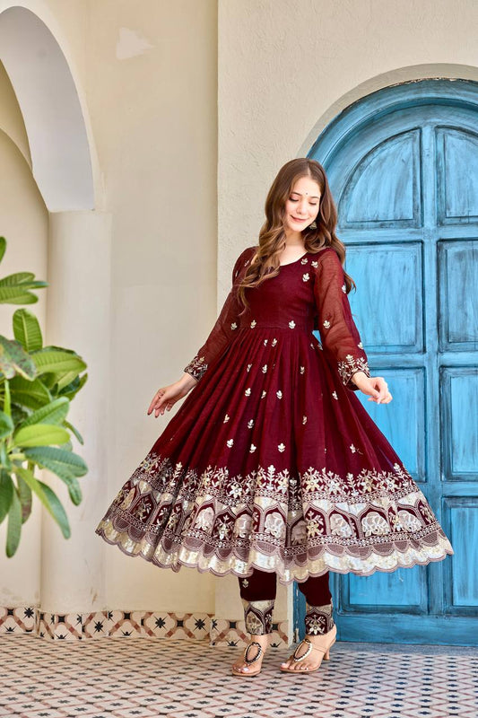 Premium Maroon Anarkali Kurta Set with Dupatta