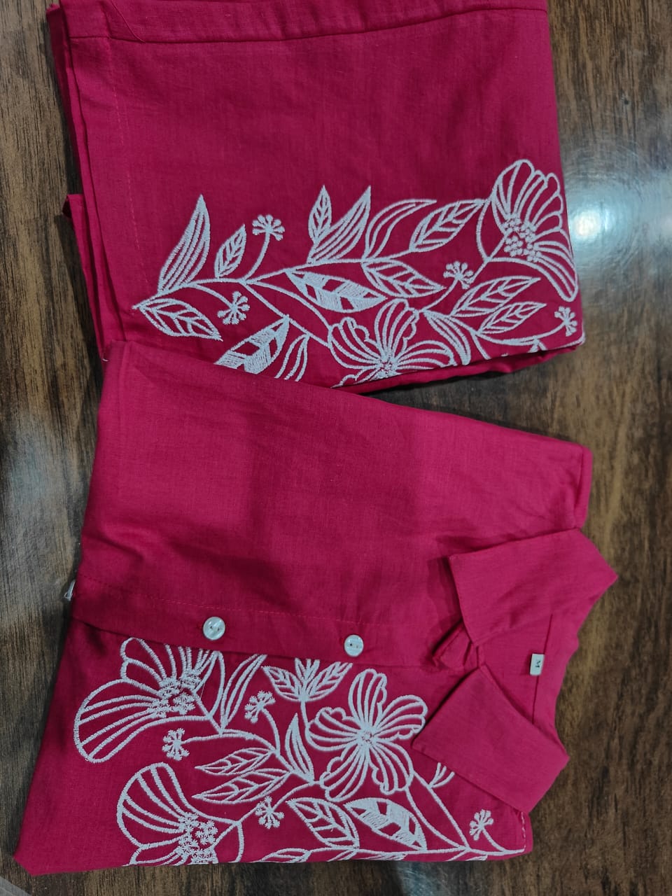 Pink Pure Cotton Button-Down Kurti and Palazzo Co-ord Set
