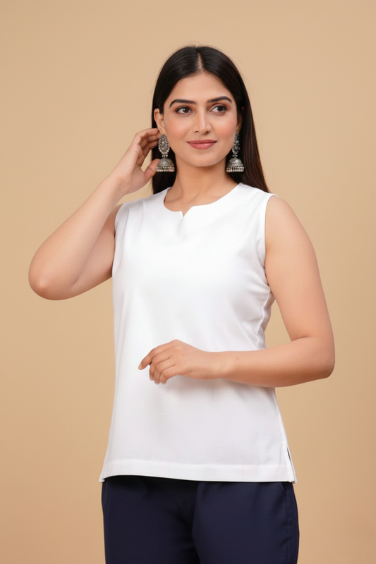 White Minimalist Sleeveless Longline Fusion Tunic