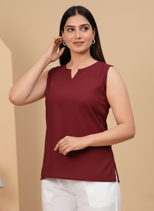 Red Minimalist Sleeveless Longline Fusion Tunic