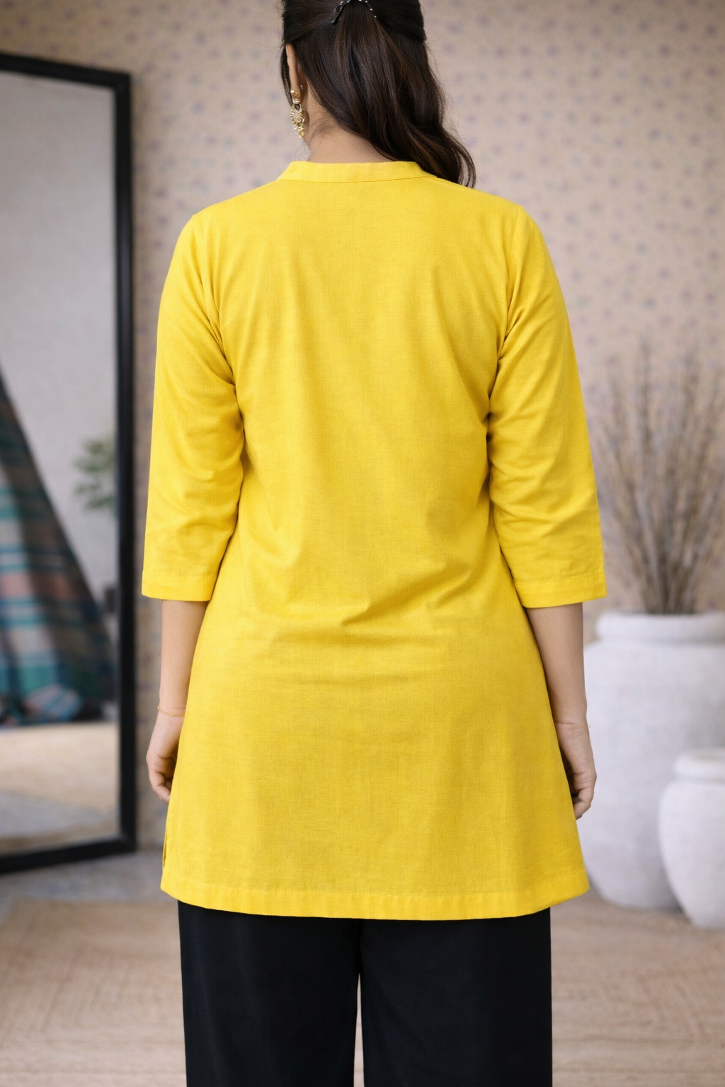 Mustard Yellow Rayon Kurti Pant Co-ord Set for Women