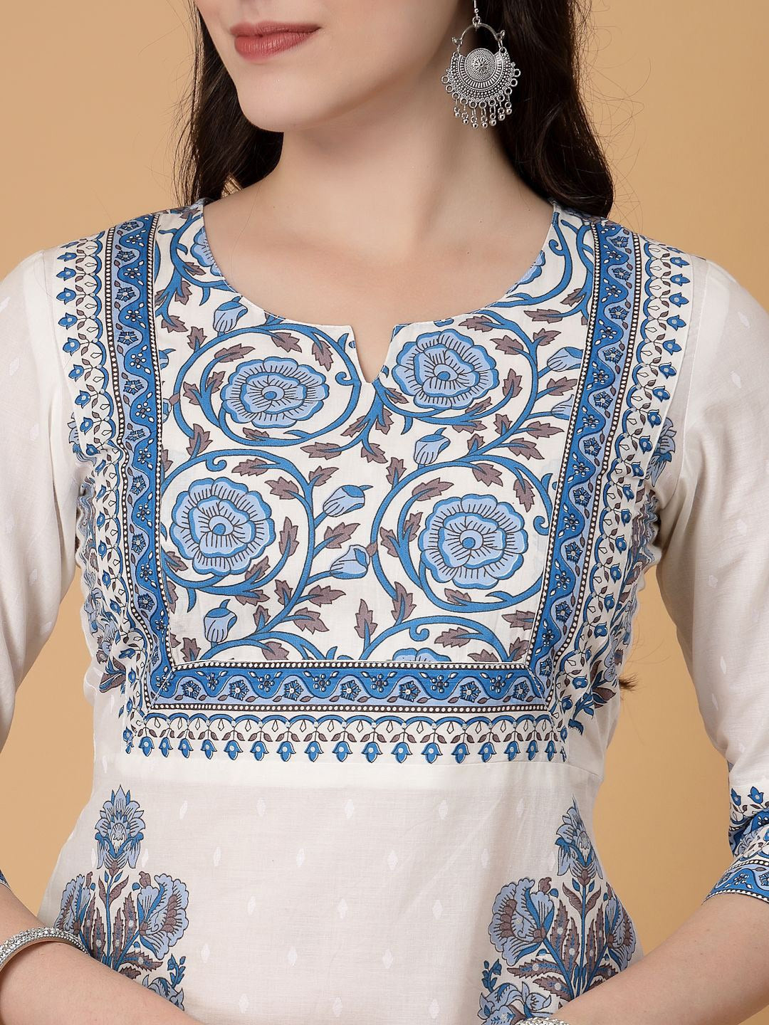 White Printed Cotton Straight Kurti for Women
