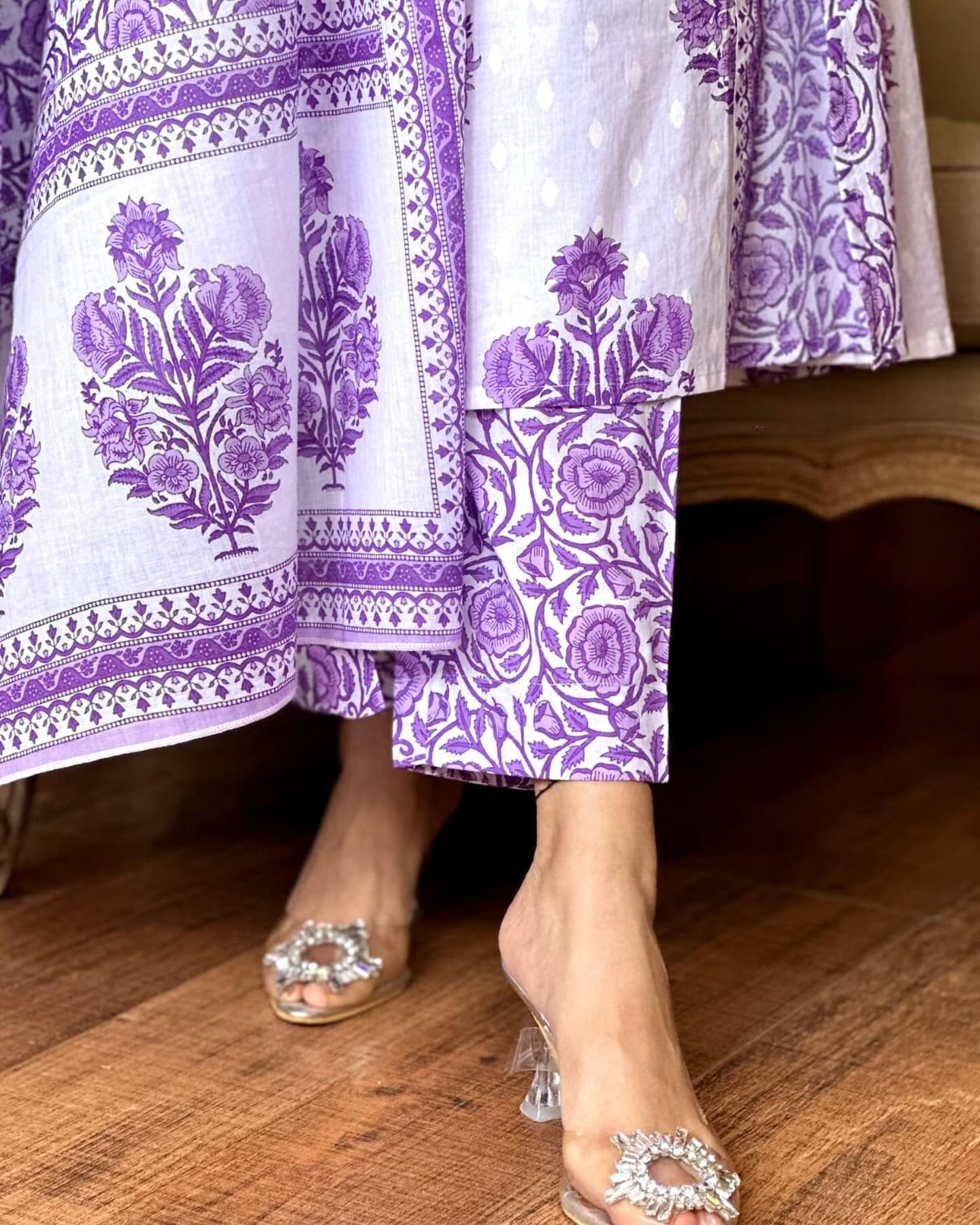 Lavender Cotton Angrakha 3 Piece Set for Women