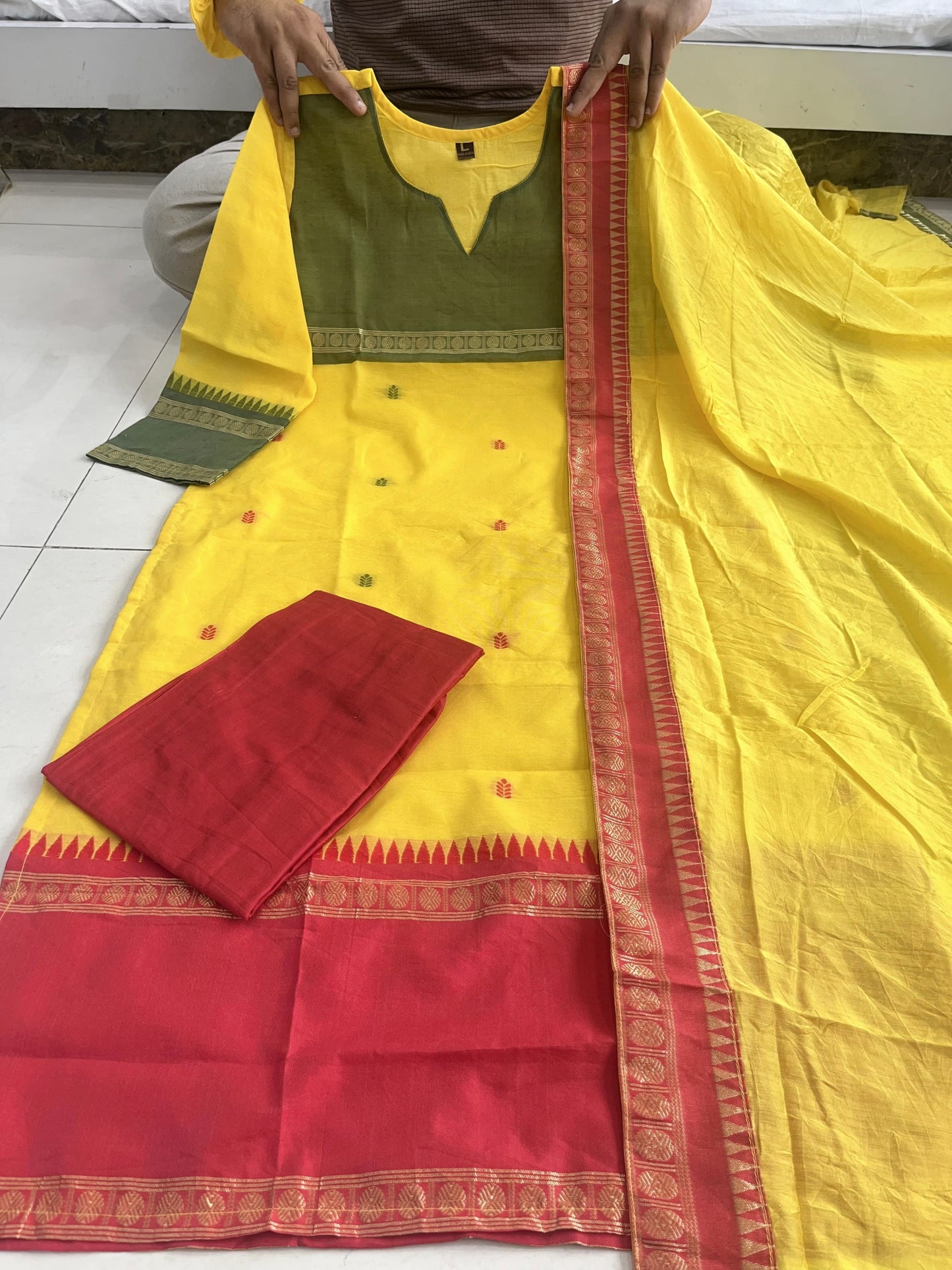 Pure Kanchi Cotton Suit Set with Zari Jacquard Dupatta for Women