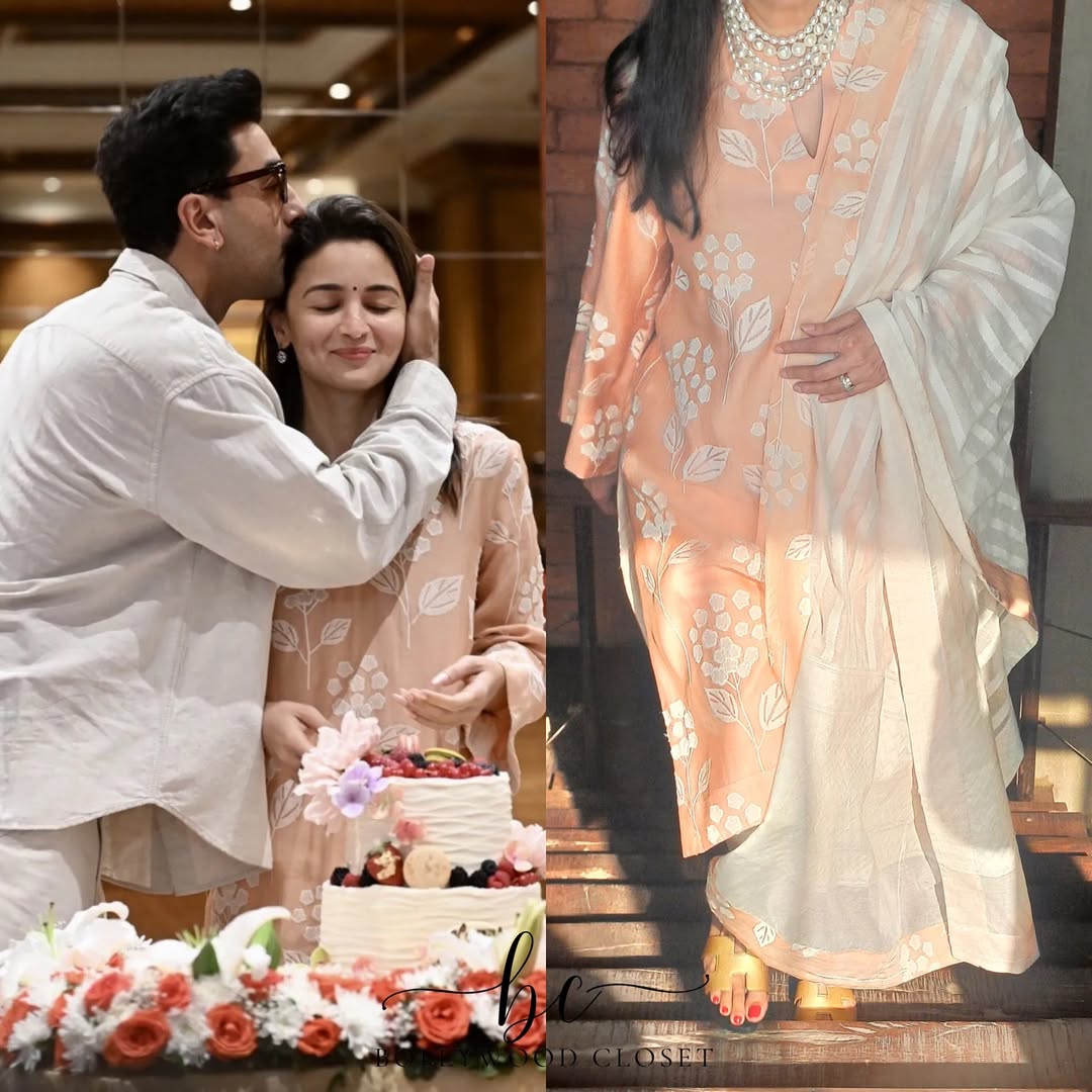Alia Bhatt Inspired Peach Mul Chanderi Kurta Set