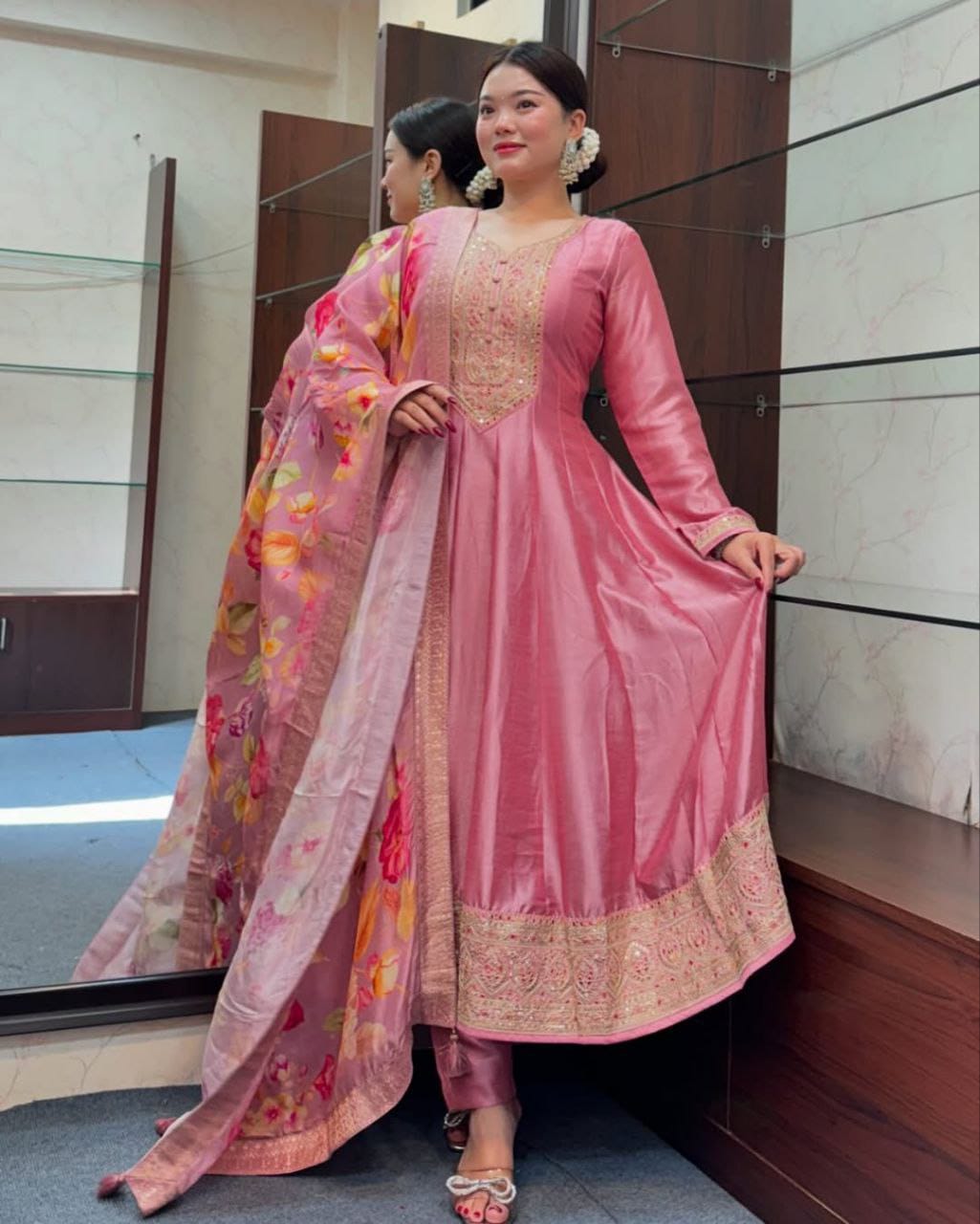 Anarkali Flared Kurti Pant Dupatta Set