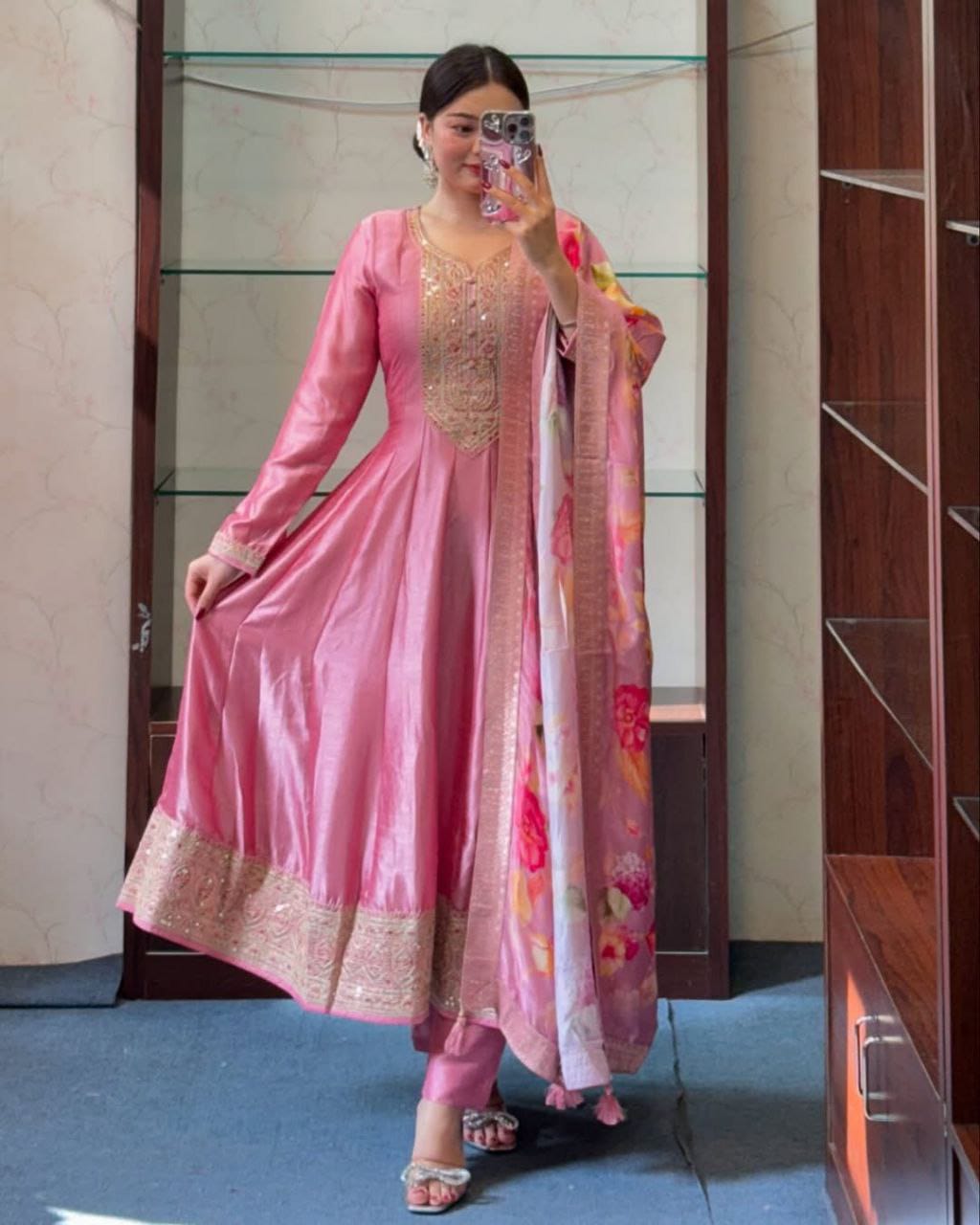 Anarkali Flared Kurti Pant Dupatta Set