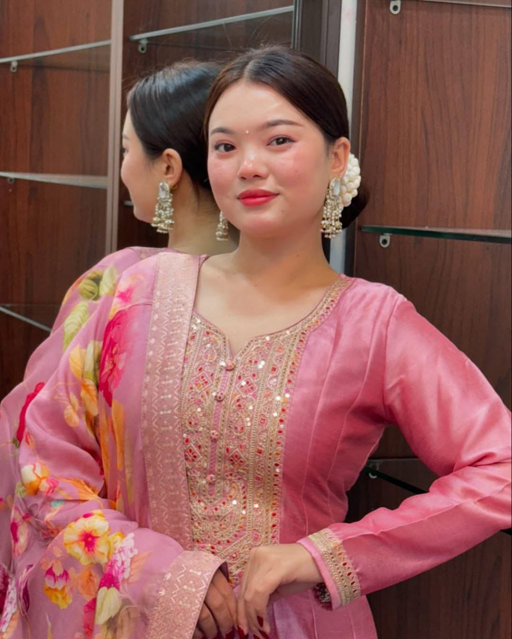 Anarkali Flared Kurti Pant Dupatta Set