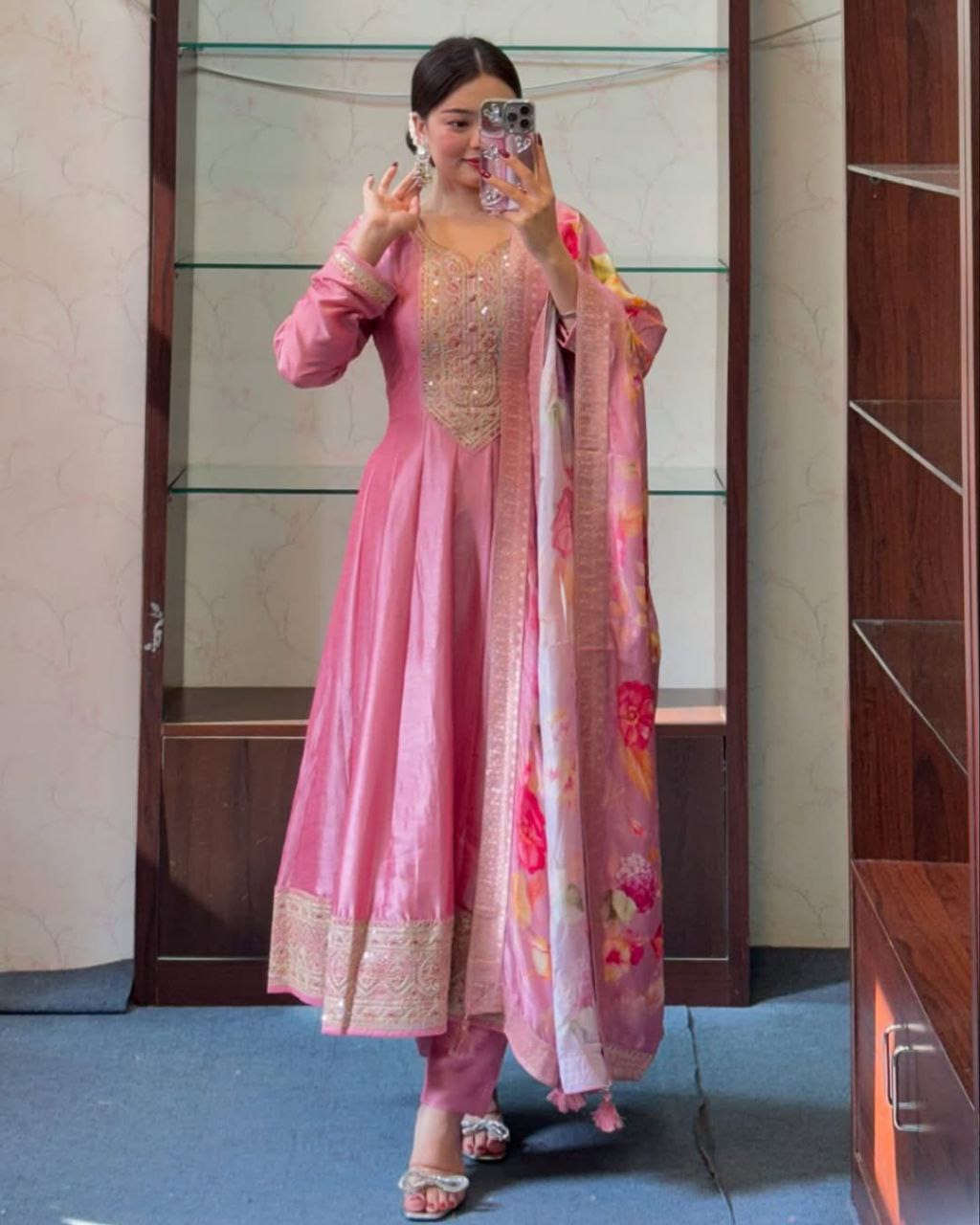 Anarkali Flared Kurti Pant Dupatta Set