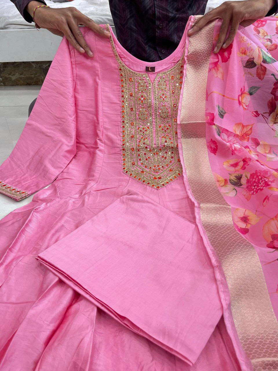 Anarkali Flared Kurti Pant Dupatta Set