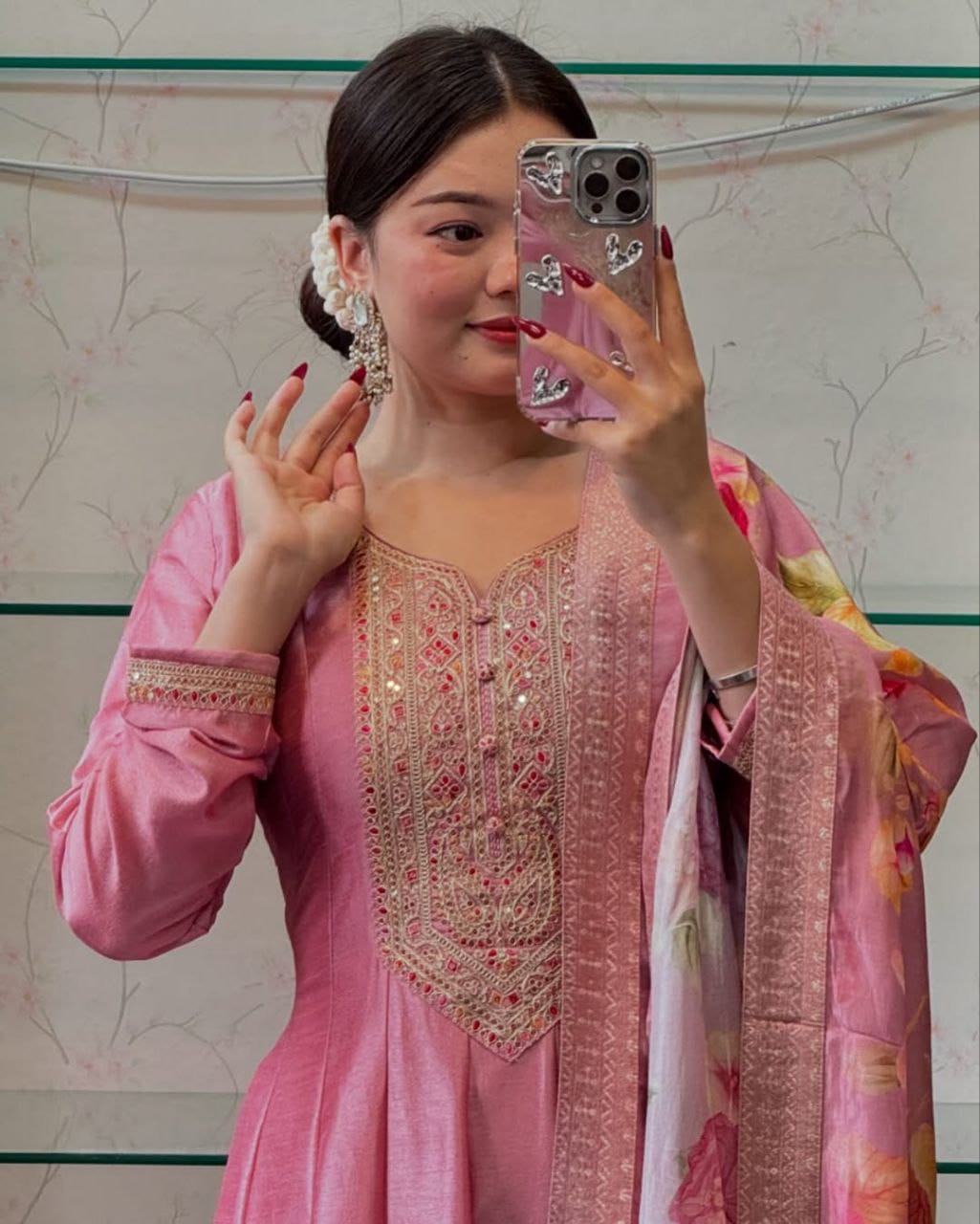 Anarkali Flared Kurti Pant Dupatta Set