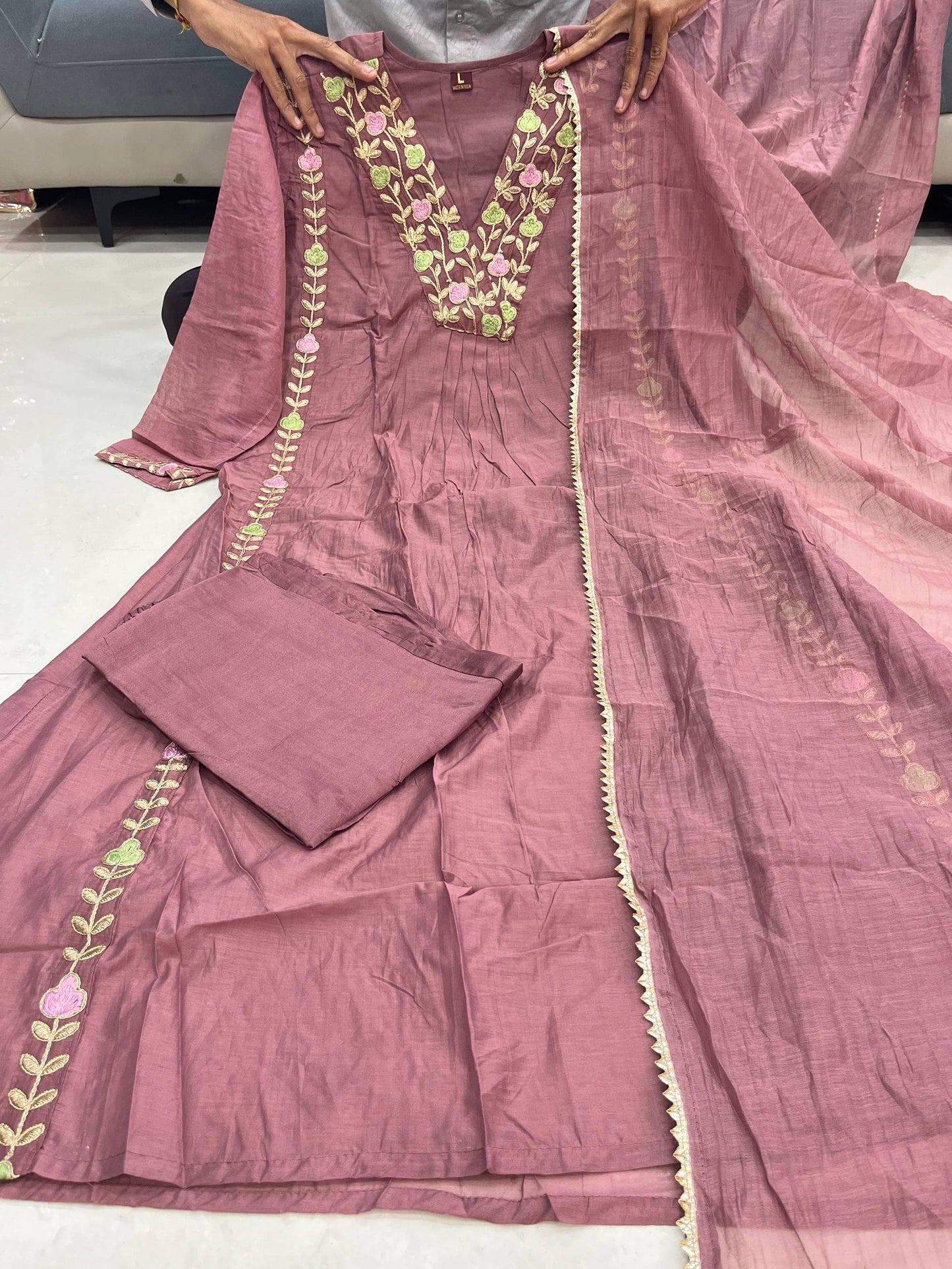 Premium Mul Chanderi Kurti Pant & Dupatta