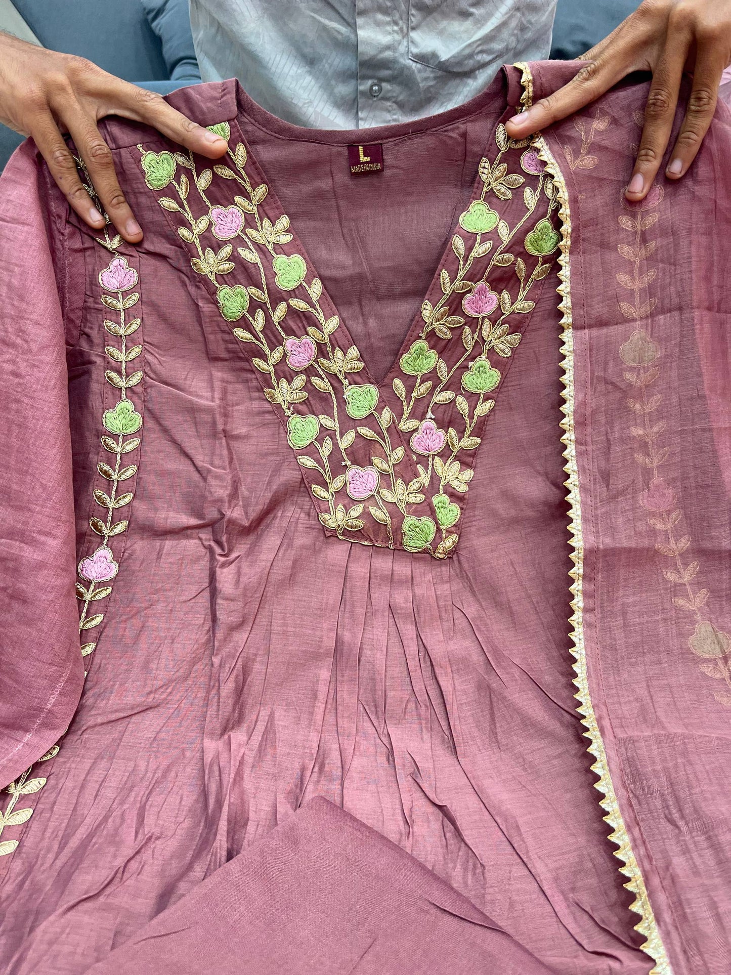 Premium Mul Chanderi Kurti Pant & Dupatta