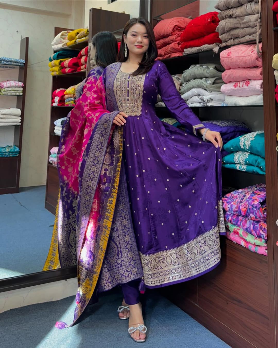 Jashn-E-Bahaaraa Purple Anarkali Suit Set with Banarasi Dupatta