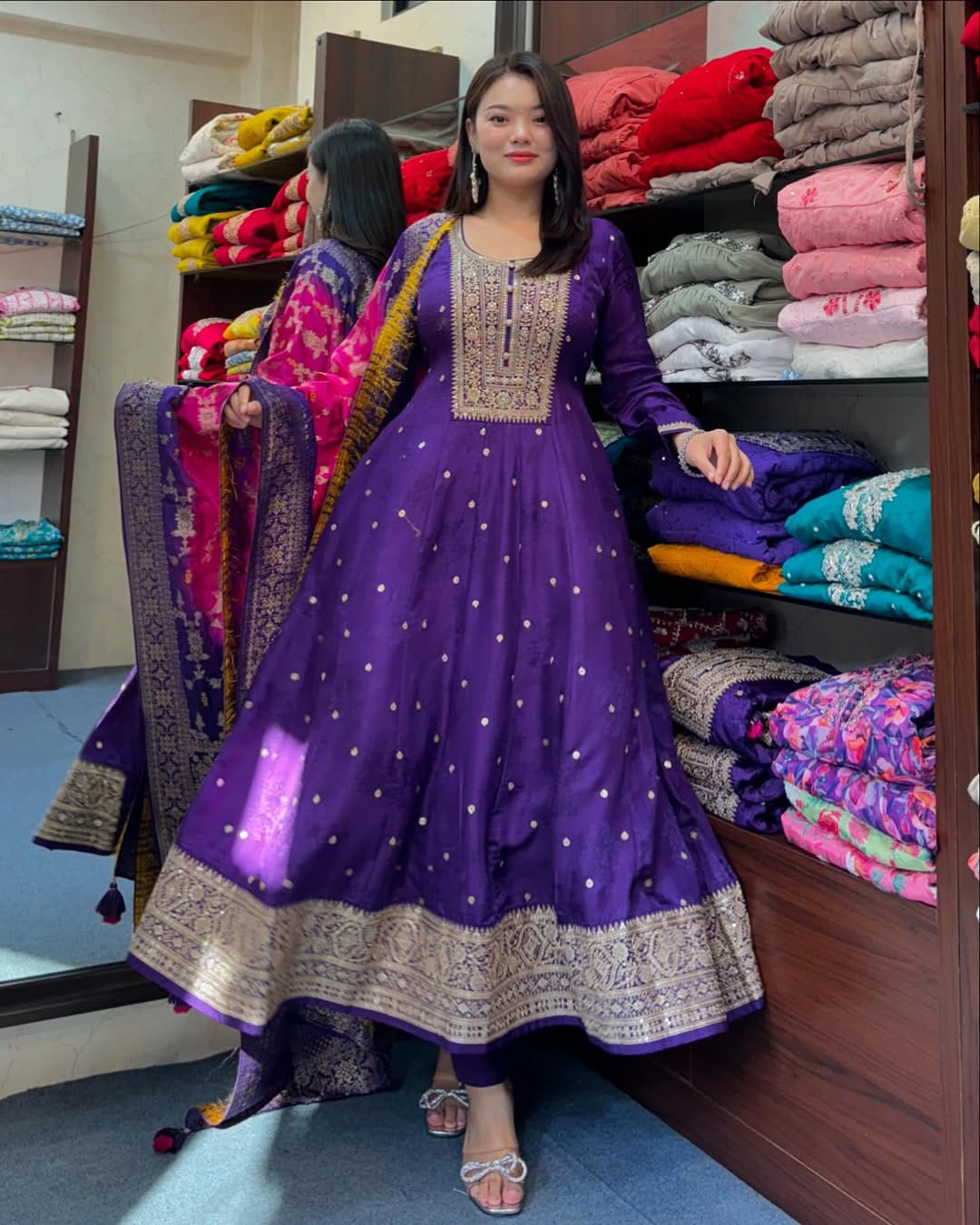 Jashn-E-Bahaaraa Purple Anarkali Suit Set with Banarasi Dupatta