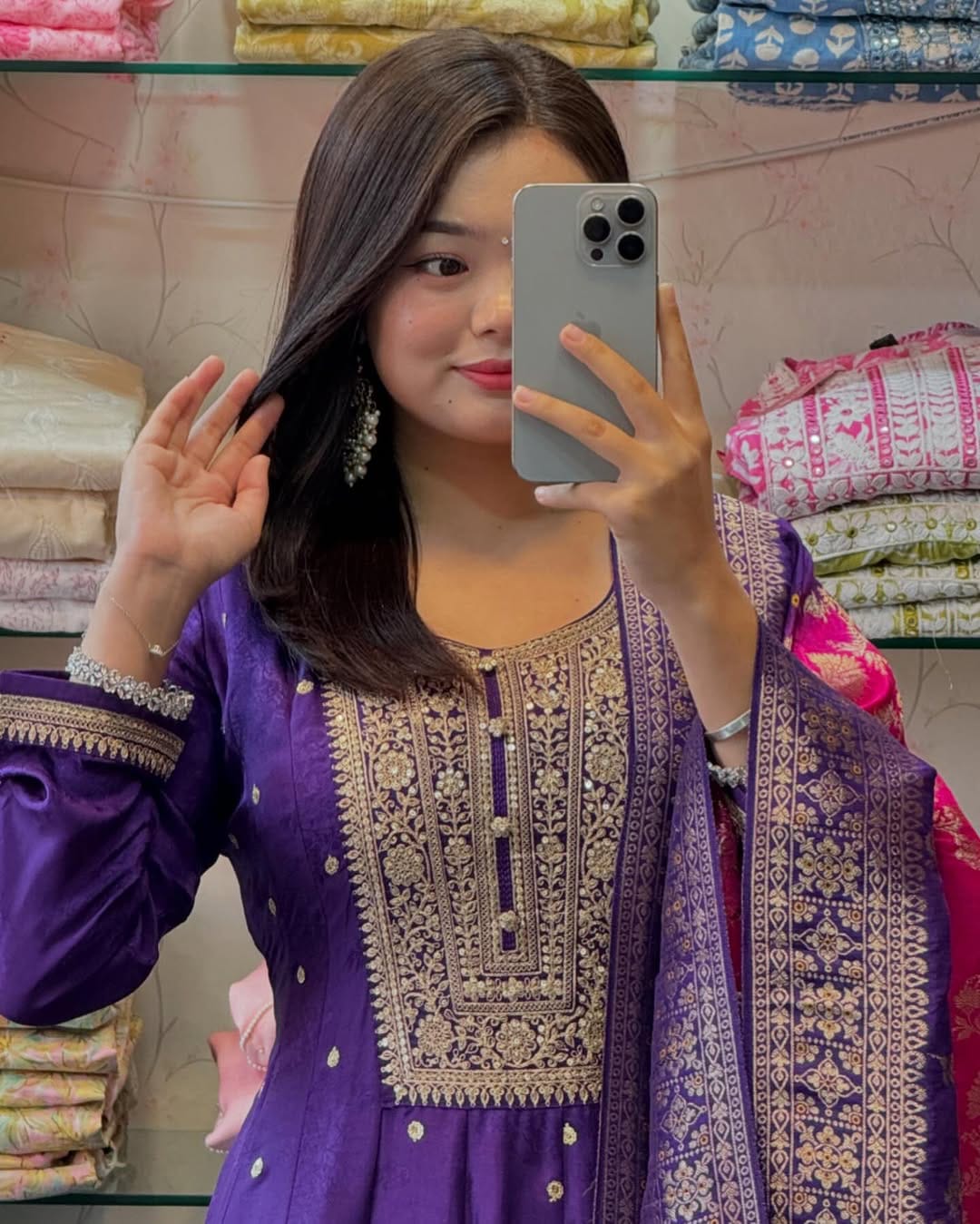 Jashn-E-Bahaaraa Purple Anarkali Suit Set with Banarasi Dupatta