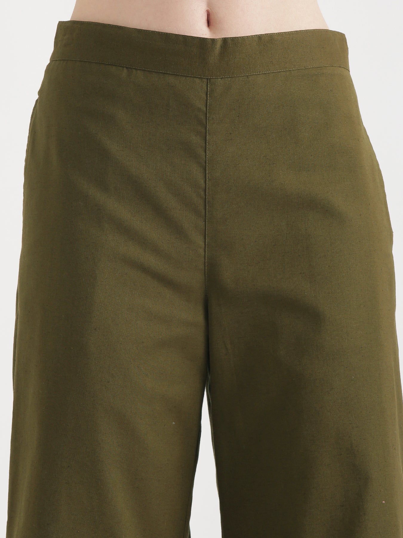 Women Olive Green Airy Linen Wide Leg Pant