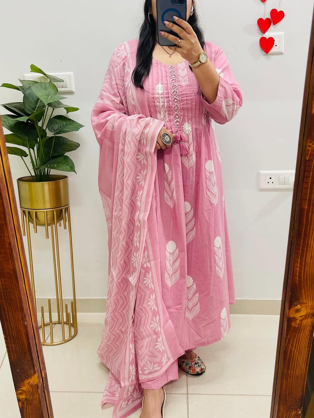 Premium Baby Pink Cotton Kurti Pant Dupatta Set
