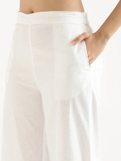 Women White Airy Linen Wide Leg Pant