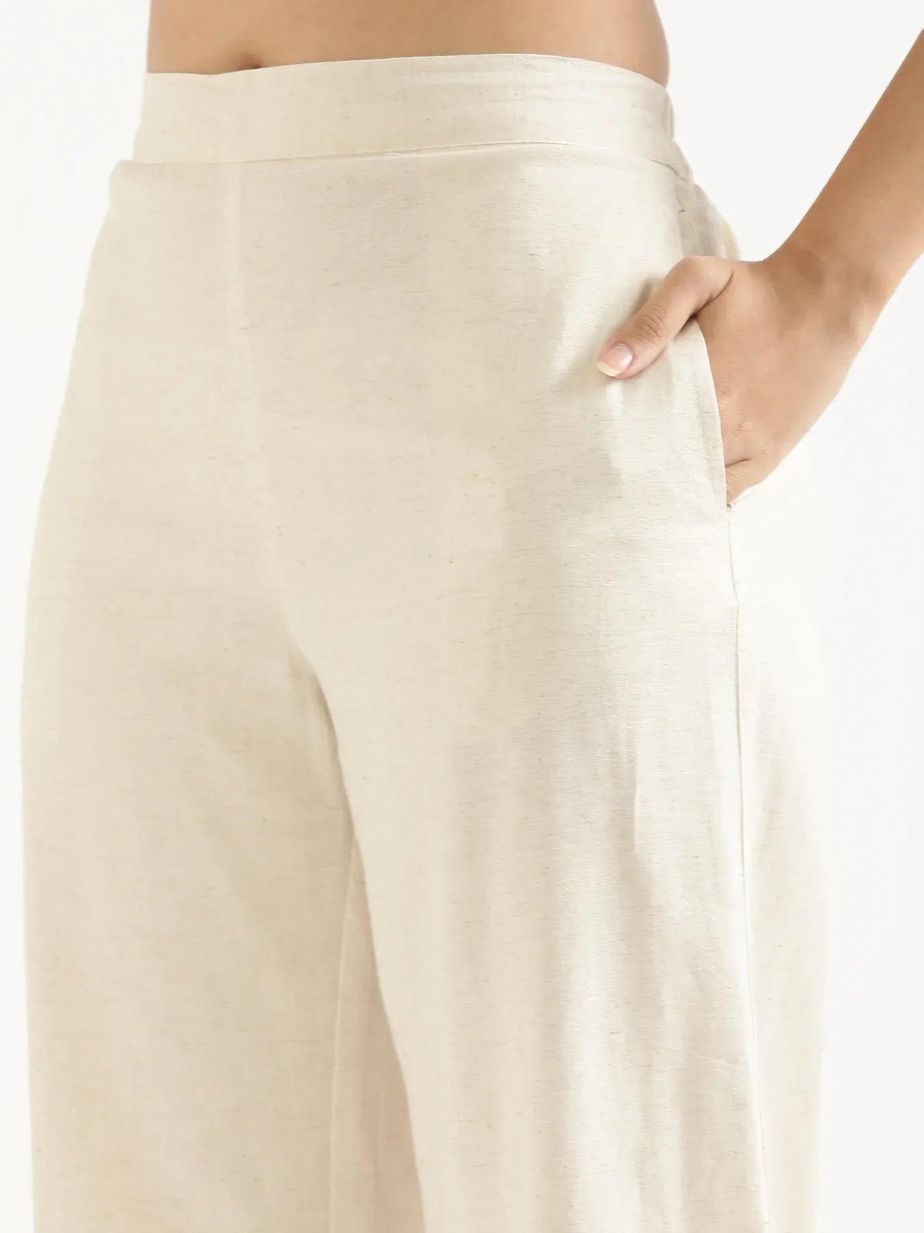 Women Ecru Airy Linen Wide Leg Pant