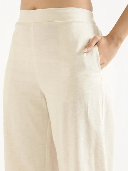 Women Ecru Airy Linen Wide Leg Pant