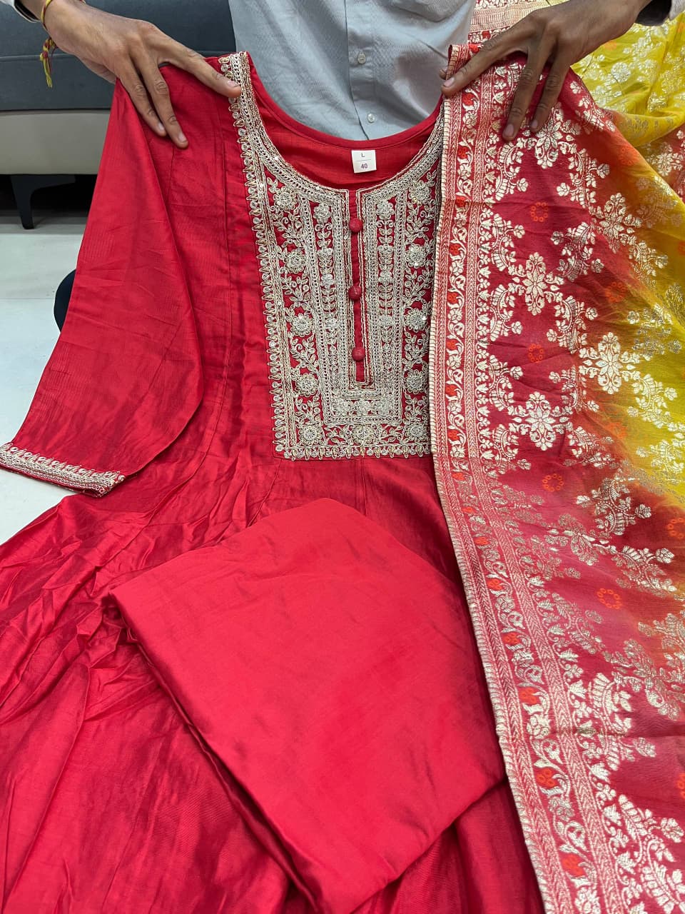 Jashn-E-Bahaaraa Red Anarkali Suit Set with Banarasi Dupatta
