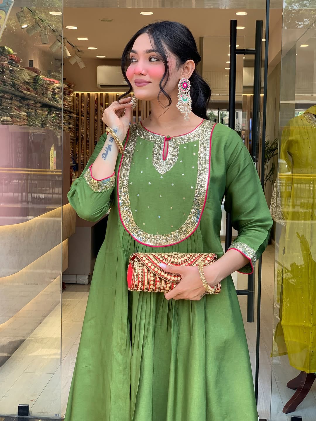 Premium Green Maheshwari Silk Suit Set with Banarasi Dupatta