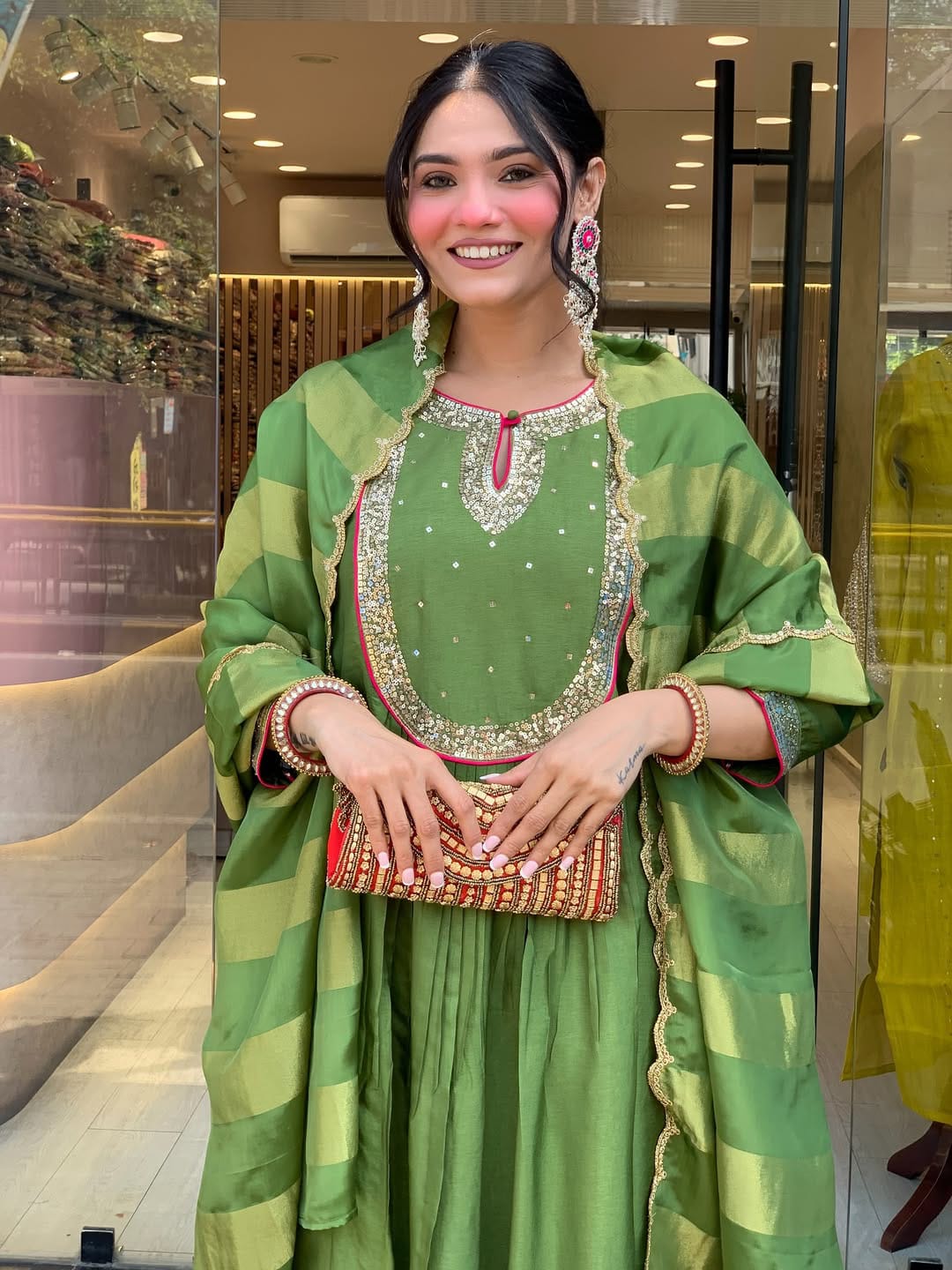 Premium Green Maheshwari Silk Suit Set with Banarasi Dupatta
