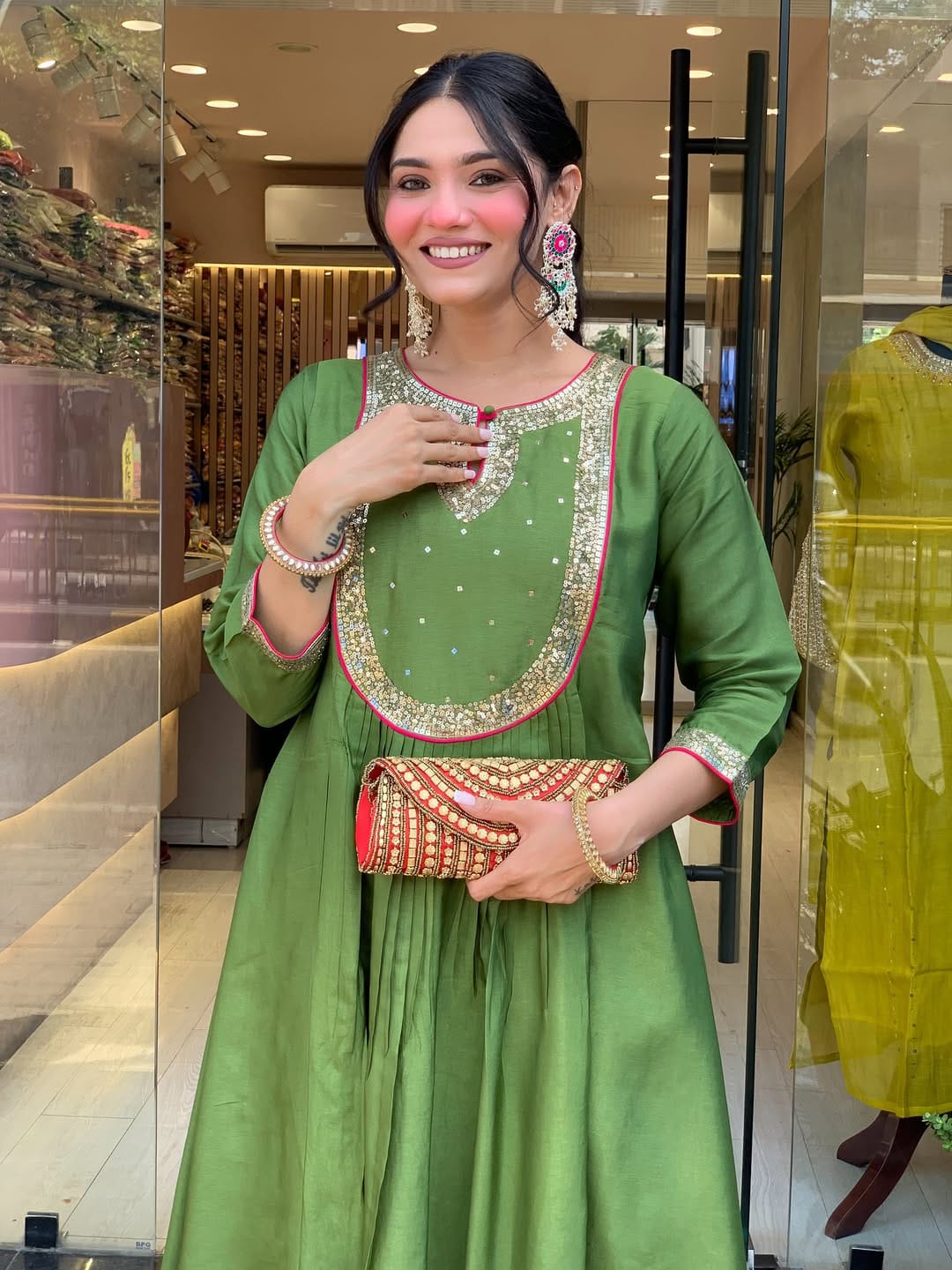 Premium Green Maheshwari Silk Suit Set with Banarasi Dupatta