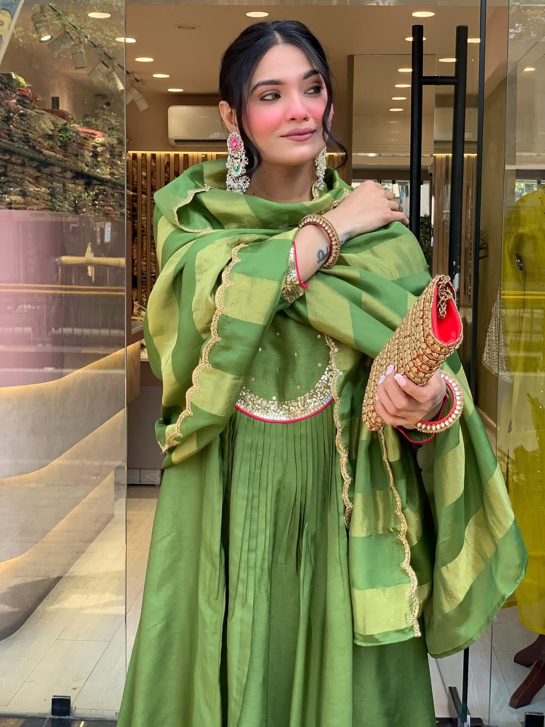 Premium Green Maheshwari Silk Suit Set with Banarasi Dupatta